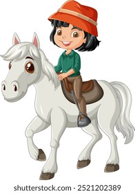 Happy child riding a white horse