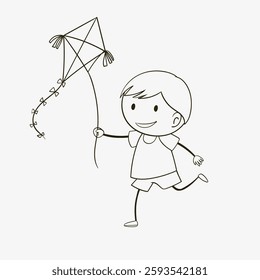 A happy child running with a kite