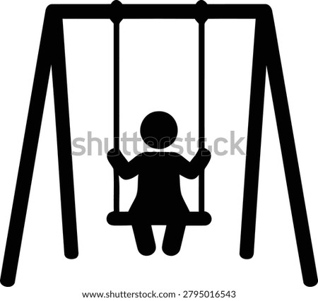 Happy child sitting on a swing is presented in this clean minimalist vector graphic illustration for use in playground and recreation designs.