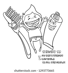 Happy child smile with toothbrush and toothpaste