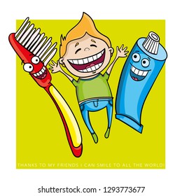 Happy child smile with toothbrush and toothpaste