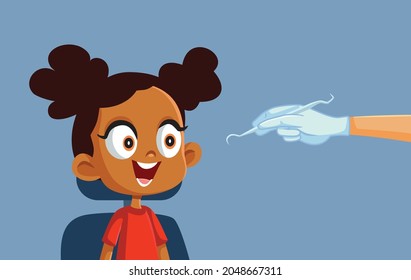 Happy Child Smiling in Dentist Office Vector Cartoon. Cheerful girl feeling excited about dental check appointment 
