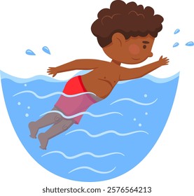 Happy child swimming joyfully in the ocean during summer vacations, embracing water safety while promoting a healthy and active lifestyle filled with fun and recreation