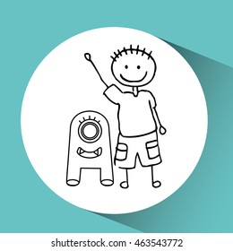 happy child thinking in a toy icon