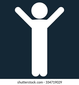 Happy Child vector icon. Style is flat symbol, white color, rounded angles, dark blue background.