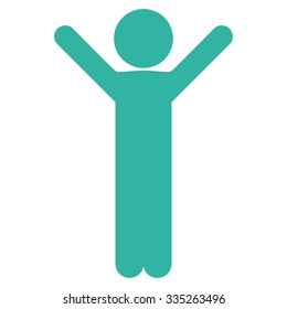Happy Child vector icon. Style is flat symbol, cyan color, rounded angles, white background.