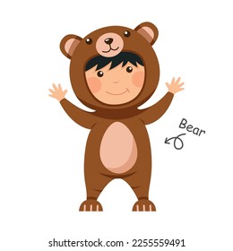 Happy child is wearing Bear animal costumes . Vector .