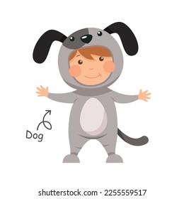 Happy child is wearing Dog animal costumes . Vector .