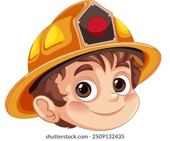 Happy child wearing a firefighter helmet