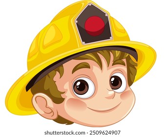 Happy child wearing a yellow firefighter helmet