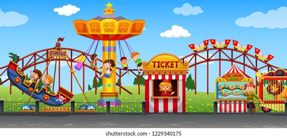 Happy childen at fun fair illustration