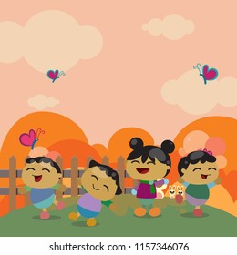 Happy children in the autumn