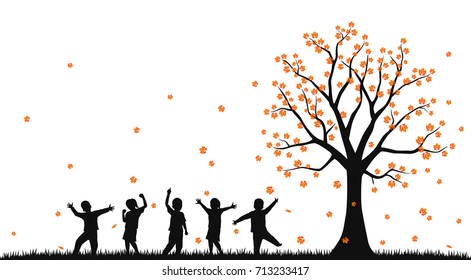 Happy children in the autumn park
