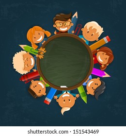 Happy children. Back to school theme. Vector illustration 