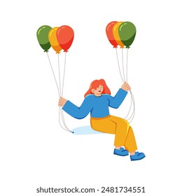 Niños felices con globos Ilustración vectorial Mujer joven árabe sosteniendo globos rojos blancos y azules carácter de Vector colorido semi plano