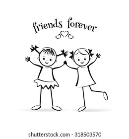 Happy children. The best friends. T-shirt design. Vector illustration.
