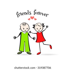 Happy children. The best friends. T-shirt design. Vector illustration.