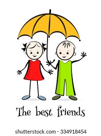 Happy children. The best friends. T-shirt design. Vector illustration.