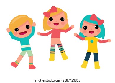 Happy Children boy and girl Funny cartoon character design. Design for banner, layout, annual report, web, flyer, brochure, ad. Cartoon vector illustration