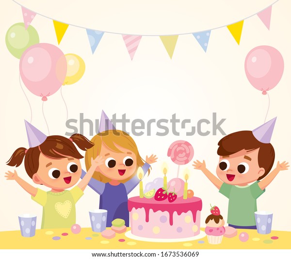 Happy Children Cake Balloons Birthday Party Stock Vector (Royalty Free ...