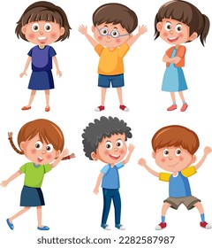 Happy Children Cartoon Characters Set illustration