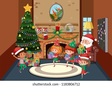 Happy children celebrate christmas illustration