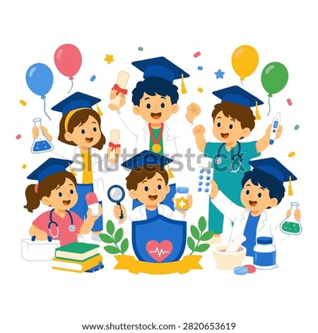 Happy Children Celebrating Graduation from Junior Healthcare Education Program