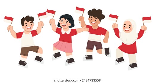 Happy children celebrating Indonesian independence vector illustration