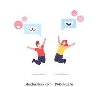 Happy Children Characters in Funny Face Masks with Animal Muzzles Print Jump with Raised Hands. New Normals of Life during Global Pandemic, Fun, Fashioned Accessory. Cartoon People Vector Illustration