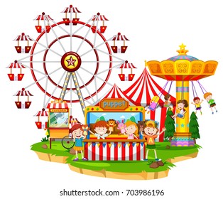 Happy children at circus illustration