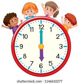 Happy children with clock illustration