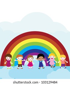 Happy Children Clouds Rainbow Background Stock Vector (Royalty Free ...