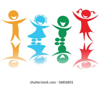 Happy children in colors, vector art