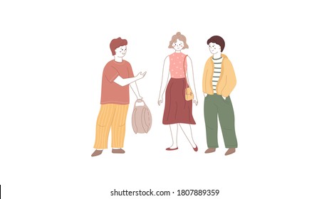 Happy children communicate. Character design isolated on white background. Set of abstract colored people. Students talk. Vector people