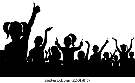 Happy children crowd, silhouette. Kindergarten graduation or kids party and etc.  Vector illustration