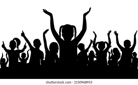 Happy children crowd, silhouette. Kindergarten graduation or kids party and etc.  Vector illustration