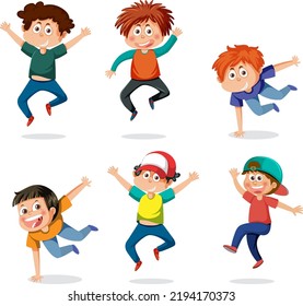 Happy children dancing set illustration