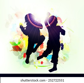 Happy children dancing together