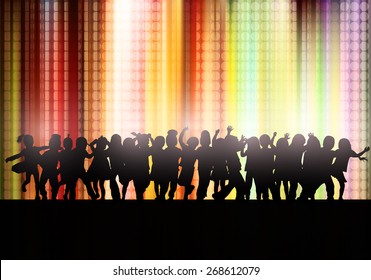 Happy children dancing together and abstract background