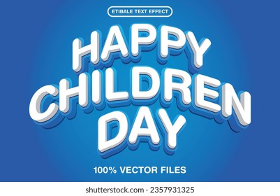 Happy Children Day 3D Text Effect Vector Illustration.