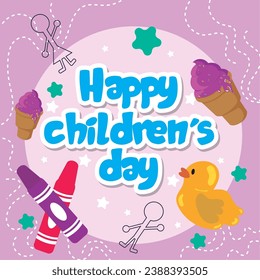 Happy children day background with toys Vector