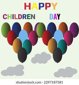 Happy children day with balloons and clound background.For design theme happy children day.