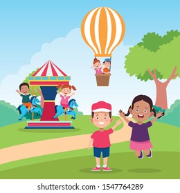 happy children day celebration with kids playing in the field vector illustration design