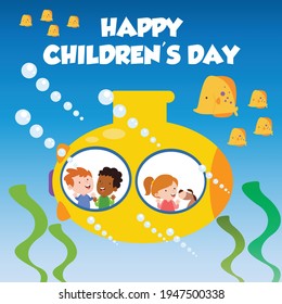 Happy Children Day Character Flat Cartoon Vector Template Design Illustration