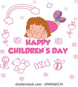 Happy Children Day Character Flat Cartoon Vector Template Design Illustration