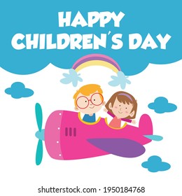 Happy Children Day Character Flat Cartoon Vector Template Design Illustration