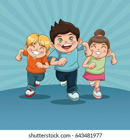 happy children day. group of happy running kids, boys and girls design