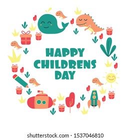 Happy Children day with iconic illustration. with cute pattern- Vector