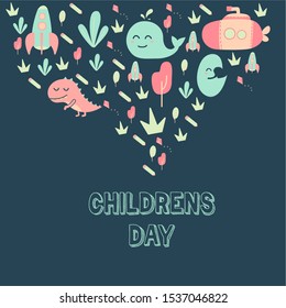 Happy Children day with iconic illustration. with cute pattern- Vector