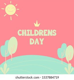 Happy Children day with iconic illustration. with cute landscape - Vector